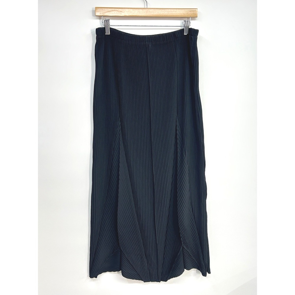 Babette Pleated Pull On Maxi Skirt Large Black Elastic Waist‎ Lagenlook Artsy
